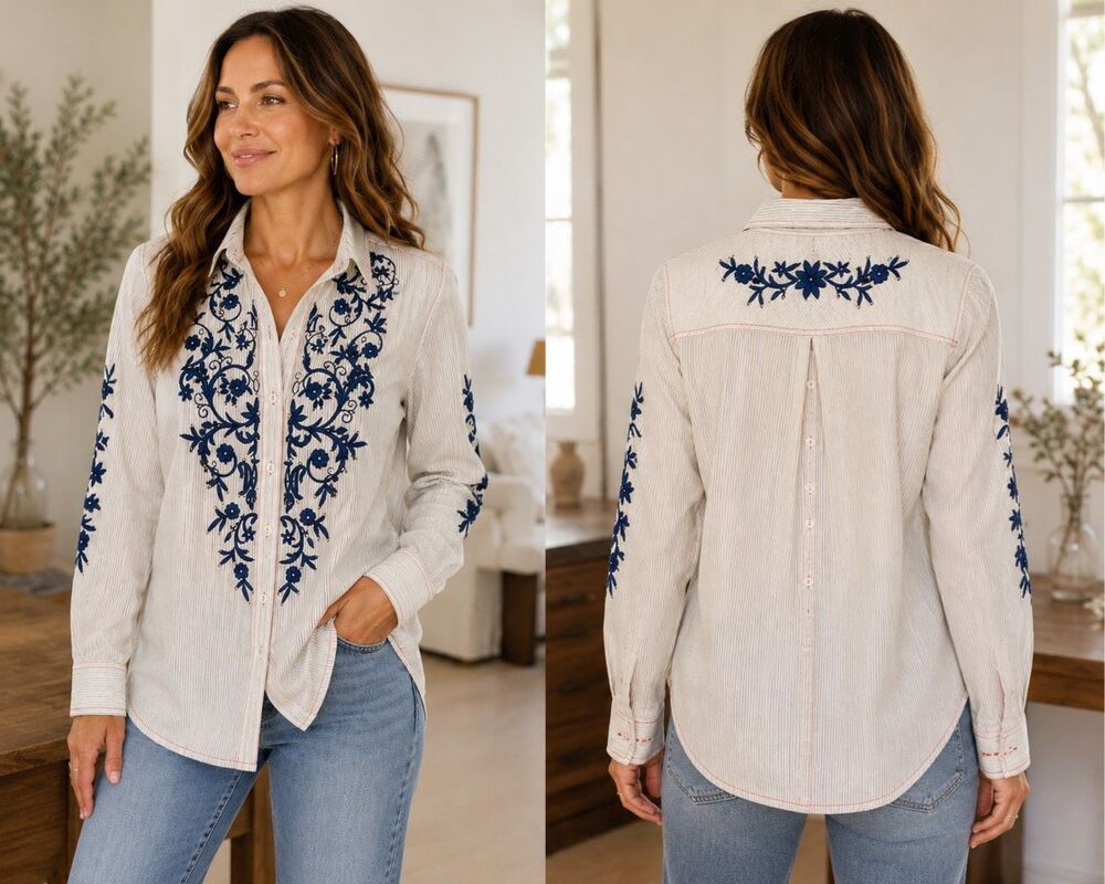 Johnny Was 3J Workshop Shirt Embroidered S Western Southwest Country